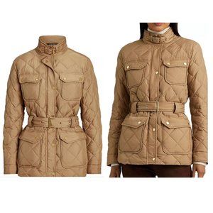 Lauren Ralph Lauren Women's Diamond Quilted Belted Coat Camel L